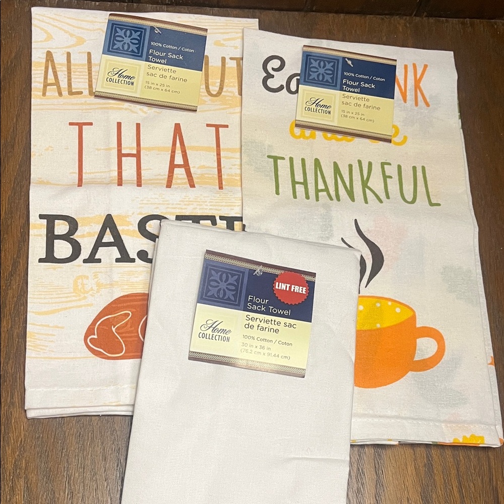 Home Collection Flour Sack Kitchen Towels - White, Orange, Yellow - Fall/Plain